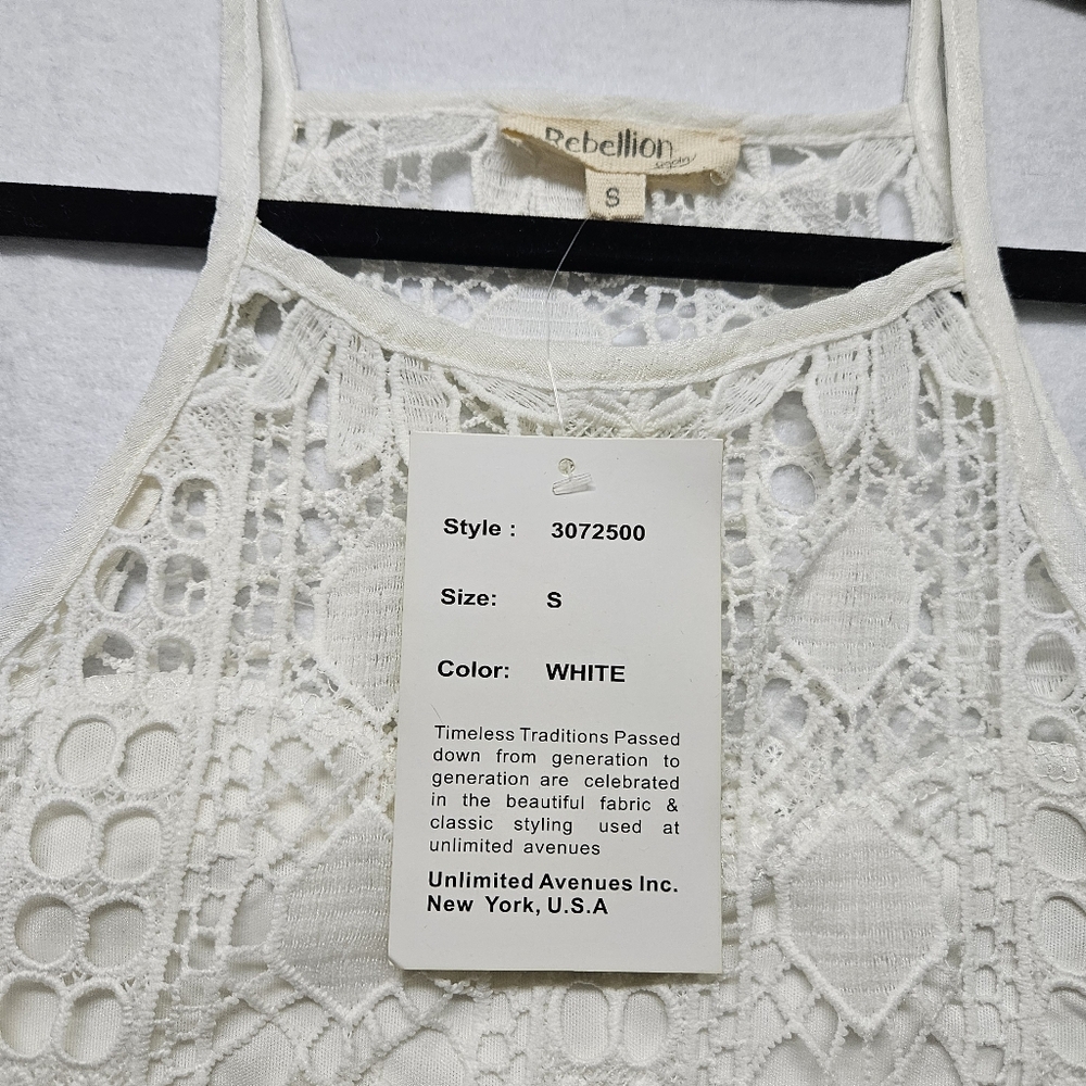 Rebellion Lace Crochet Daisy Halter White Festival Embroidered Knit Tank NWT - Picture 11 of 15